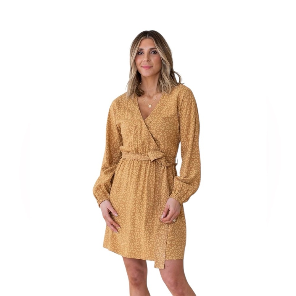 The Drop Women’s Tan Animal Print Faux-Wrap Popover Mini Dress cellajaneblog S